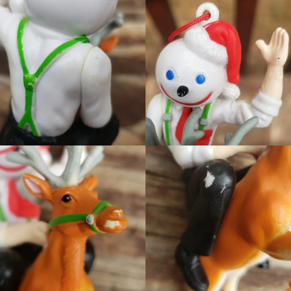 (3) Jack In The Box Ornaments- Jack In The Box Riding A Reindeer